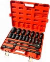 3/4 Inch Drive Deep Impact Socket Set, 21 Pieces, 6 Point, Metric Sizes (19mm to 50mm) with Adapters and Quick Release Ratchet Wrench, Heavy-Duty Cr-Mo Steel, Storage Case