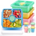 QQKO Bento Snack Box for Adults Kids, Lunchable Meal Prep Container Reusable, 4 Pack Divided Food Storage With Lids, Stackable Lunch Box With Sauce Cups, Pastel