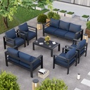 Aluminum Patio Furniture Set, 7 Piece Metal Outdoor Furniture Set, Patio Set with Waterproof Covers for Backyard Garden（Blue&Grey）