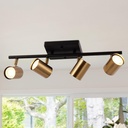 4 Light Complete Track Lighting Kit, Black Gold LED Ceiling Spotlight Fixture, Mid-Century Modern Kitchen Track Lights with Adjustable Heads