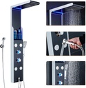 ELLO&ALLO LED Rainfall Waterfall Shower Head Rain Massage System with Body Jets & Hand Shower Stainless Steel Bathroom Shower Panel Tower System, Black and Silver