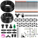 240FT DIY Automatic Drip Irrigation System Kits for Garden Plant Watering Misting System for Greenhouse Patio Lawn with Adjustable Drip Emitters 5/16" and 1/4" Irrigation Tubing Connectors Fittings