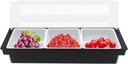 Fruit Condiment Caddy with Lid, 3 Compartment Plastic Dispenser Ice Cooled Condiment Serving Container Portable Fruit Racks for Restaurant Supplies Accessories
