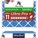 MervKing 20x25x1 Air Filter Actual Size: 19.7" x 24.7" x 0.75" MERV 11 MPR 1000-1200 | MADE IN USA | 6-Pack | Pleated HVAC AC Furnace Replacement