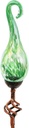 Exhart Garden Solar Lights, Decorative LED Flame Garden Stake, Hand Blown Glass and Metal Outdoor Decoration, Spiral Green, 3 x 36 Inch