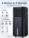 Windowless Air Conditioner, Swamp Cooler with 4 Modes & 3 Speeds, 15H Timer for Smart Auto-off, 2-Gal Tank for 20H Cooling, Remote, 120° Oscillating Portable Air Conditioners No Hose Needed