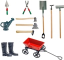 Scale Fairy Garden Accessories with Durable Farm Tools Green Watering Cans Black Boots Axes for Realistic Mini Landscape Design