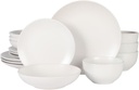 Gibson Home Queenslane 16 Piece Plates and Bowls Dishes Stoneware Ceramic Dinnerware Sets - Matte White