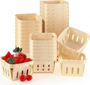 Uiifan 30 Pieces Wooden Berry Basket Bulk One Pint Wooden Gift 4 x 4 x 2.6 Inch Square Vented Baskets Small Picking Wood Boxes Spring Party Decorations for Sweet Baby Shower Gifts Food Storage