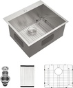 Mocoloo 25 Inch Drop In Laundry Sink - 25 x 22 x 12 Inch Laundry Room Sink Topmount Kitchen Sinks Deep Stainless Steel 16 Gauge Square Single Bowl Utility Sinks Handmade