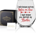 Perfectinsoy Sister Funny Wine Glass with Gift Box, Sister in Law Gifts for Sister in Law Women Soul Sister Big Sister Little Sister Birthday Bride Bridal Shower Engagement Party Wedding Christmas