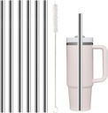 Stainless Steel Straw Replacement for Stanley 40 oz 30 oz,6 PCS Straight Reusable Metal Straws with Cleaning Brush, Compatible for 40oz Stanley Cup Tumbler