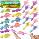 20 Pcs Slingshot Dinosaur Finger Toys, Halloween Toys Party Favors for Kids Sticky Rubber Dino Flying Catapult Fidget Toys for Boys Girls Goodie Bag Easter Basket Stuffers Valentines Xmas Gifts