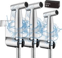 Handheld Toilet Bidet Sprayer for Toilet-Adjustable Water Pressure Control with Bidet Hose for Feminine Wash, Stainless Steel Brushed Nickel Cloth Diaper for Baby Wash (Stainless Steel, 3 Pack)