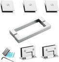 Shower Door Hardware Kit for Frameless Inline Hinged Doors, Includes Hinges, Square Pull Handles and Clamps, for 5/16"–3/8" Glass, Suitable for Bathtub or Standing Shower Setup, Chrome