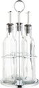 KitchenCraft World of Flavours, Oil and Vinegar Bottle Set with Stainless Steel Rack and Removable Cork, Oil Dispenser, Olive Oil Bottle and Vinegar Bottle Glass, 4 Piece Set
