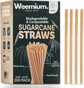 Weemium Sugarcane Straws [300 Pack] 8.25" | FSC Certified 100% Compostable Straws Disposable for Warm and Cold Drinks | Plastic-free & Biodegradable Packaging | Eco friendly made with Sugarcane Fiber