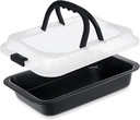 1 Pcs Cake Baking Pan with Lid and Handle, 9 x 13 Inch Non-stick Rectangle Sheet Cake Pan Carrier for Brownie Roasting Cooking Baking (Black Gray)
