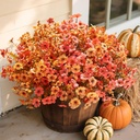 Artificial Fall Flowers Fake Mums for Outdoor Autumn Decoration, 12 Bundles Faux Silk Orange Yellow Mums Daisy Look Real UV Resistant for Outside Home Porch Patio Planter