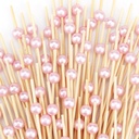 200 PCS Pink Cocktail Toothpicks for Appetizers, Natural Bamboo Coctail Skewers Sticks, Pearl Decorative Cocktail Tooth Picks for Drinks, Fruit, Charcuterie, Wedding Food Party Fancy 4.7 Inch Long