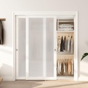 Sliding Closet Door 72"(Double 37") x 80", Full-Lite Frosted Glass Closet Door with Hardware Kit & Matching Fascia, Sturdy Solid Wood & MDF with Water-Proof PVC Surface, Pre-Drilled
