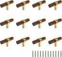 Drawer 2.36"/60mm Pulls Brass Walnut Kitchen Wardrobe Cabinet Hardware Pull Handle Single Hole with Screw, 12Pcs