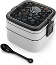 Rose Gothic Stackable Bento Box - Double Layer Leakproof Lunch Container with Compartments, BPA-Free PP Lunch Box for Work Travel Camping