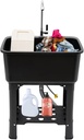Utility Sink Laundry Tub, Room Garden Sink Outdoor PP Plastic Bathroom Sink Utility Sink Laundry Tub Black with 360° Rotating Faucet for Cleaning Clothes, Pets, Pots and Pans