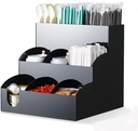 Coffee Station Organizer - Acrylic Coffee Cup Caddy & Lid Holder, Breakroom Condiment Organizer, Stylish Black Storage Solution for Coffee Lovers - C002