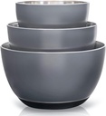WHYSKO® Stainless Steel Mixing Bowls (Set of 3) with Non-Slip Silicone Base for Kitchen, Dishwasher Safe Bowls for Meal Prep, Cooking, Baking, Serving, Food Storage (Grey)