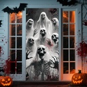 Halloween Door Cover, 79 * 35inch Scary Skeleton Zombie Halloween Door Decorations Reusable Creepy Sign Banner for Halloweens Haunted House Props Front Doors Wall Party Decor